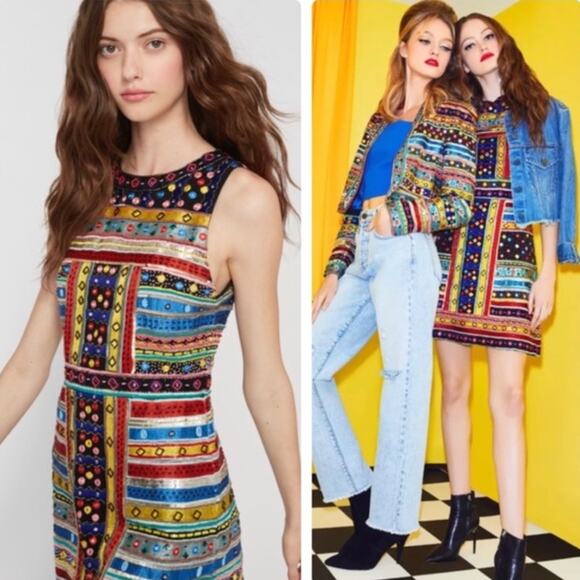 Alice and Olivia Malin Embellished Beaded Embroidered Dress Multicolor Size 8 - Picture 1 of 11